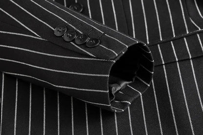 Fashion Men Double Breasted Striped Suit 2 Piece Black / Wine Red Homme Business Social Wedding Party Blazers and Trousers