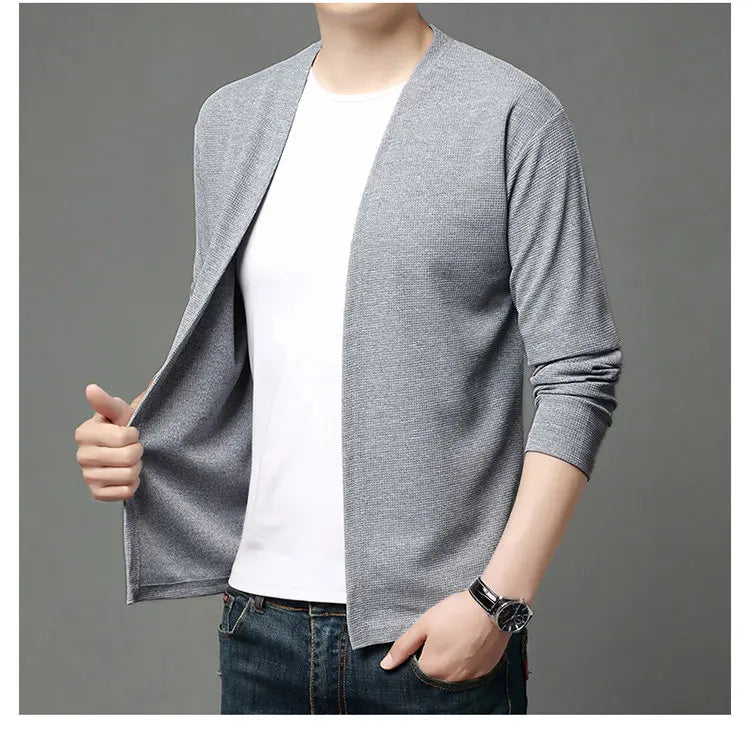 Spring and Summer Solid Color Knitted Cardigan Jacket Sun Protection Clothing Men's Shirt Loose Sleeves Fashionable and Versatil