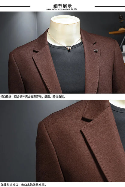 Men's Smart Casual Wool Blend Blazer – Single Breasted Suit Jacket – Black & Coffee
