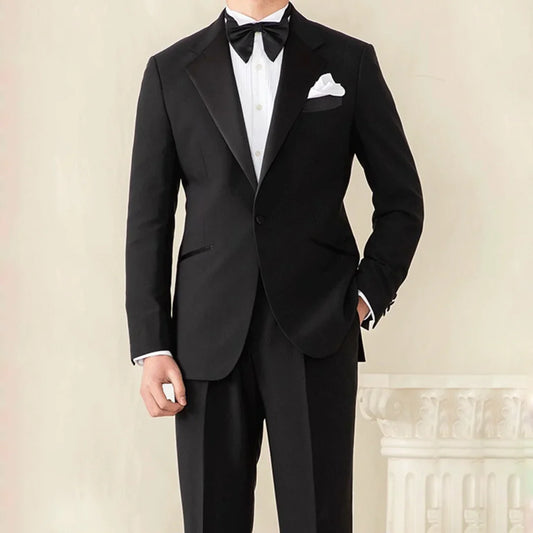 Men Suit 2 Pieces Black With Bright Lapel Single Button For Wedding Banquet Birthday Party Business Work Office Jacket Pants