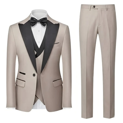 Men's Suit 3 Pieces Set Slim Fit Business Leisure Banquet Wedding Groom Dress Jacket Vest with Pants