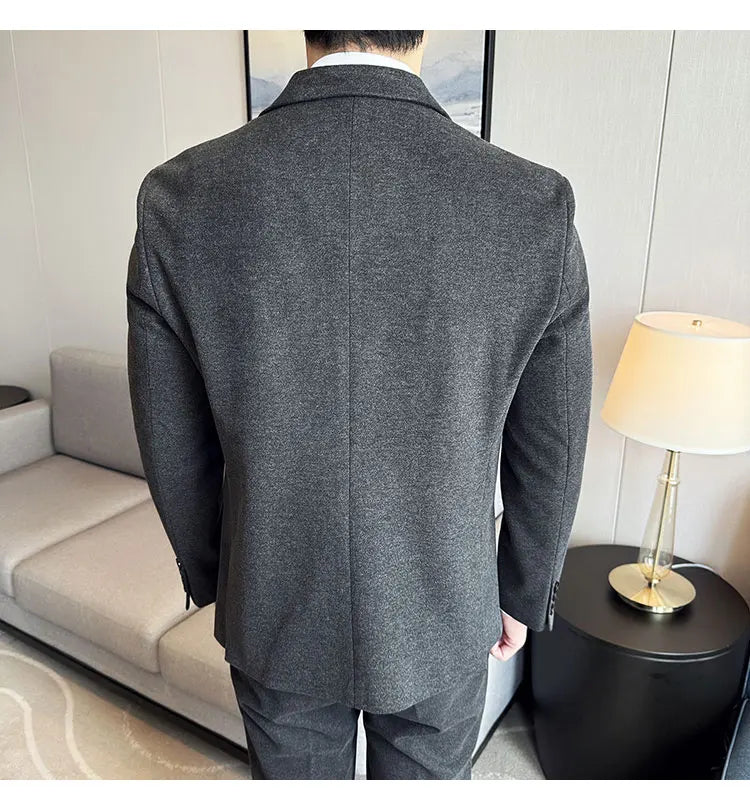 (Jacket+Pant) Autumn Winter Thickened Woolen Suit 2025 New High Quality Slim Business Tuxedo Fashion Wedding Social Suits