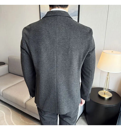 (Jacket+Pant) Autumn Winter Thickened Woolen Suit 2025 New High Quality Slim Business Tuxedo Fashion Wedding Social Suits