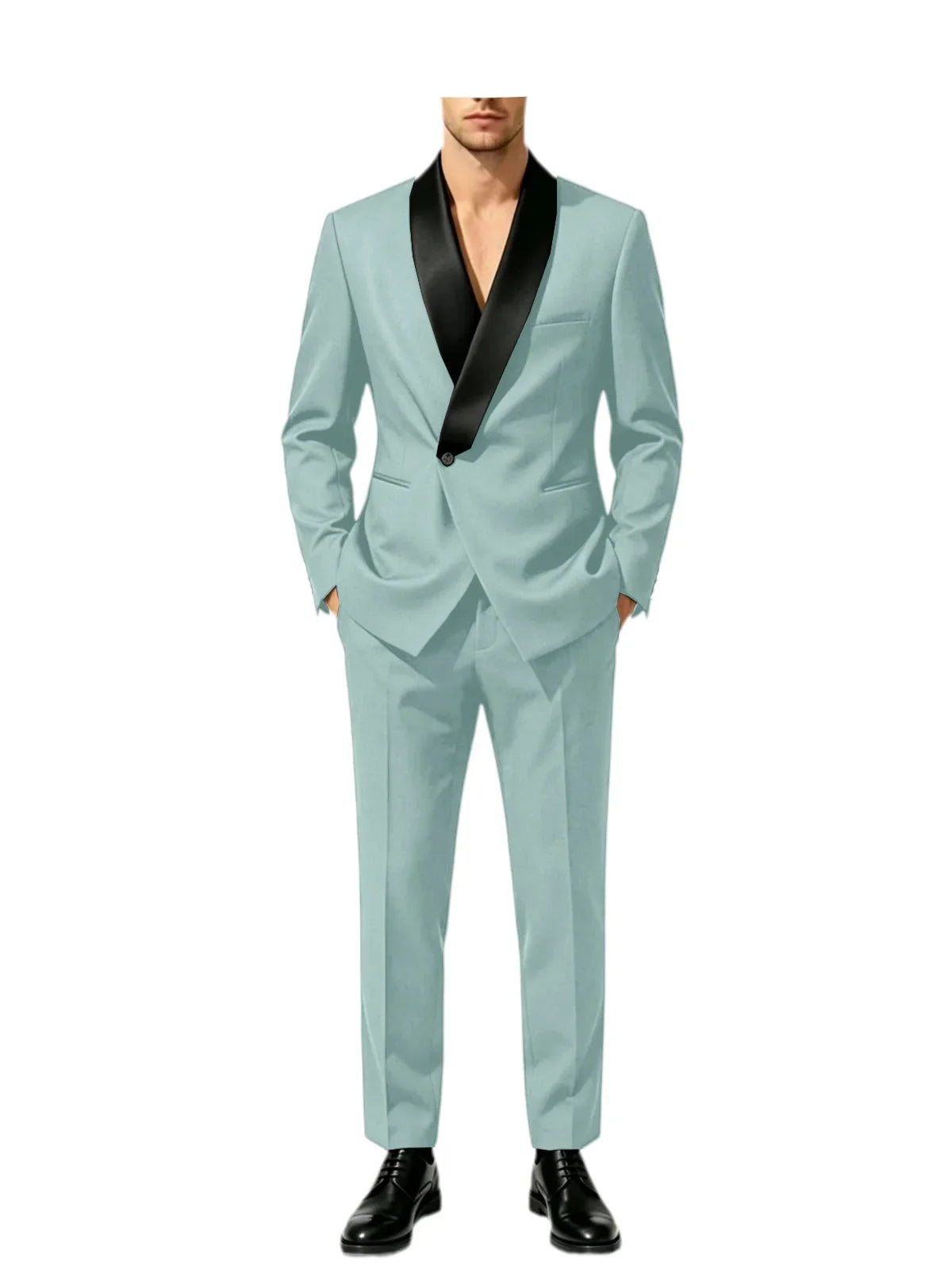 Men's Slim Fit Tuxedo Suit with Black Satin Shawl Lapel – 2-Piece Blazer & Pants for Wedding, Prom & Formal Events
