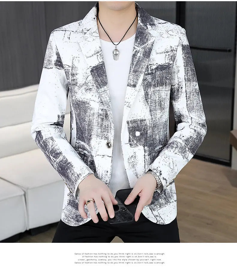 Blazer Men's Business Gentleman Wedding Fashion Versatile Trendsetter Comfortable To Wear Best Man Print Slim and Casual Blazer