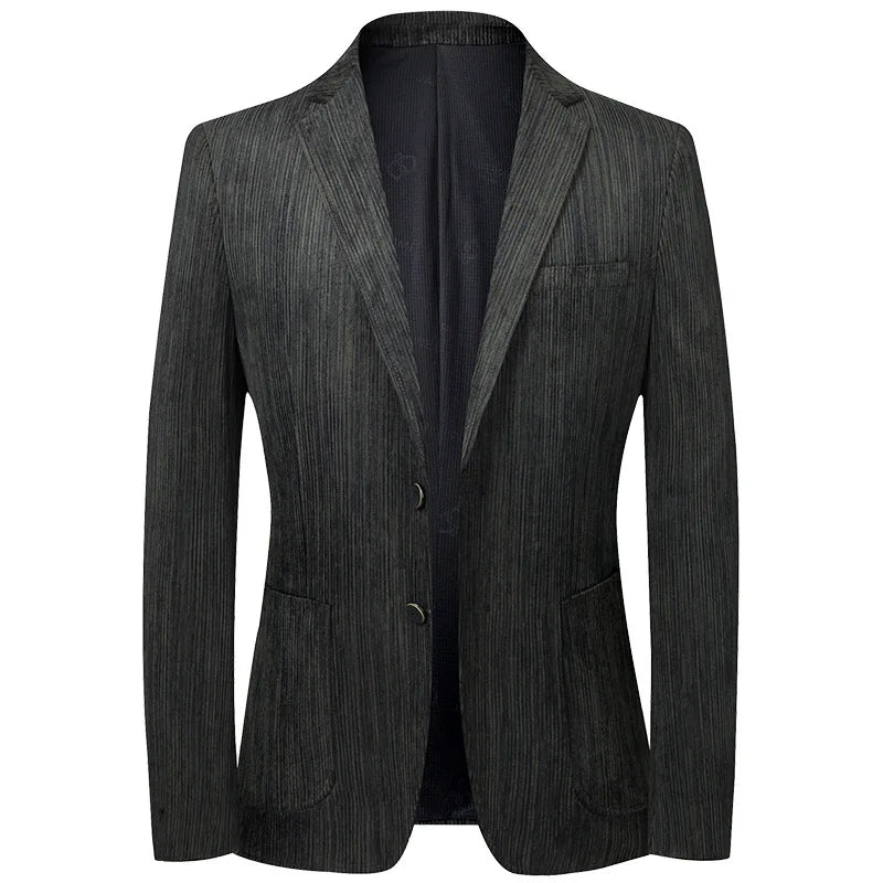 KIDWHXR Suit Coat Man Vintage Striped Single-breasted Male Blazer British Style Long Sleeve Pocket Slim Casual Men Outerwear