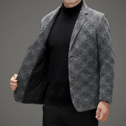 Men's Autumn Winter Thickened Business Casual Blazer Jacket Middle Aged Warm Outerwear