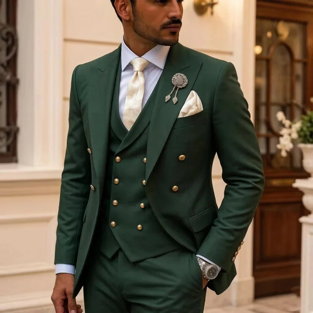 Men's 3-Piece Double Breasted Suit Set – Slim Fit Jacket, Pants & Vest for Formal Occasions