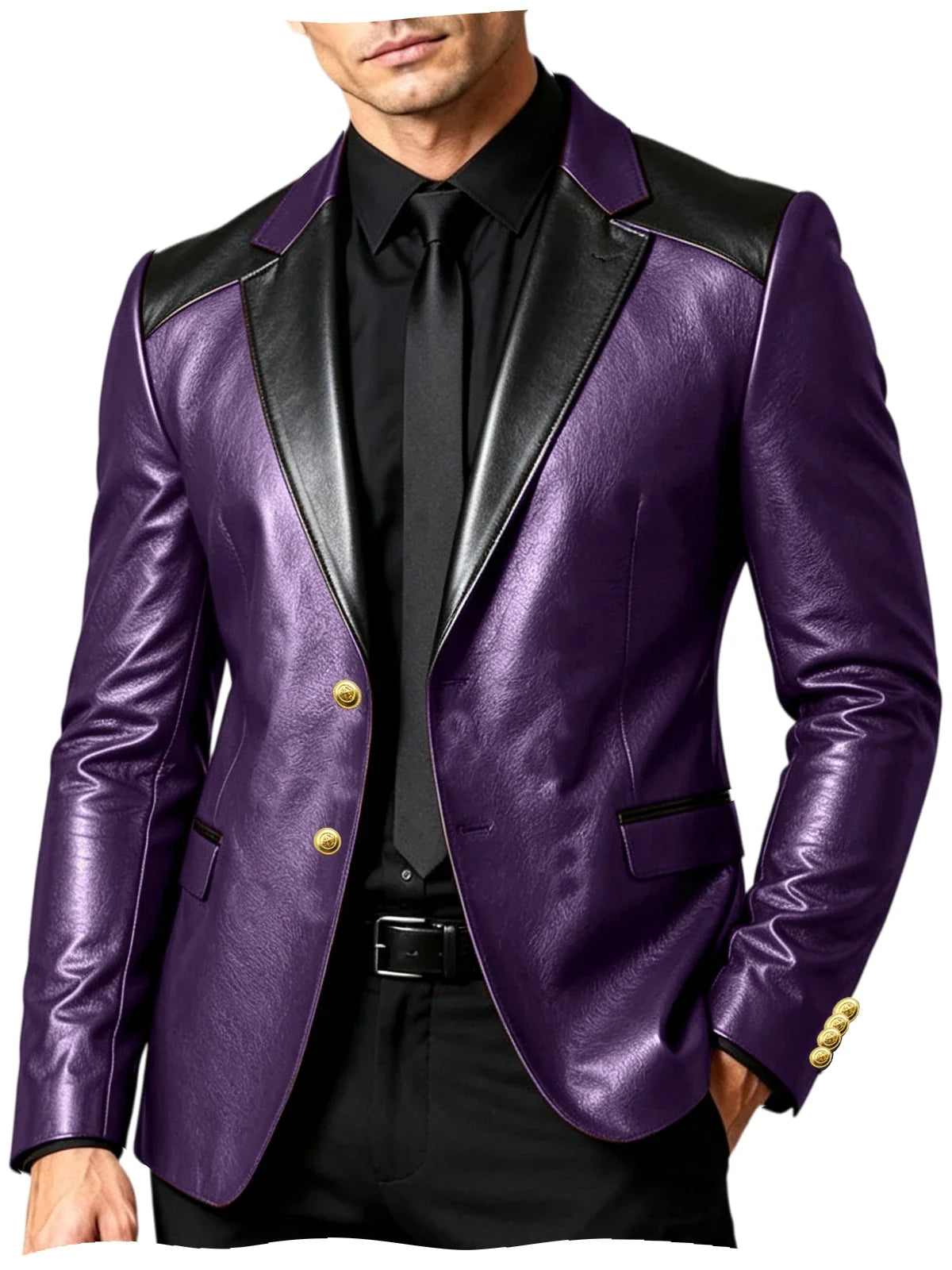 PU Leather Men's Suit Blazer Patchwork Style Wedding Groom Tuxedo Formal Office Prom Jacket High Quality Business Casual Coat