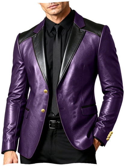 PU Leather Men's Suit Blazer Patchwork Style Wedding Groom Tuxedo Formal Office Prom Jacket High Quality Business Casual Coat