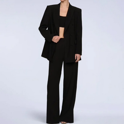 Timeless Women Black Oversized Power Suit Double Breasted Blazer Wide Leg Pants 2‑Piece Set Streetwear Office Pantsuit