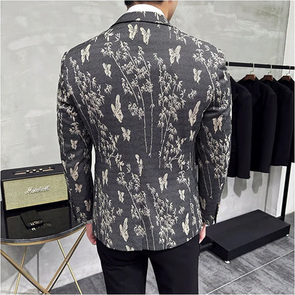High-end Luxury Printed Slim Fit Suit Jacket For Men 2024 Autumn New Fashion Social Party Casual Suit Coat Swallowtail 4XL-M
