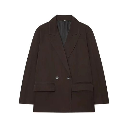 Summer New Women's Fashion Versatile Shoulder Pad Loose Double Breasted Suit Jacket Polyester Business Style
