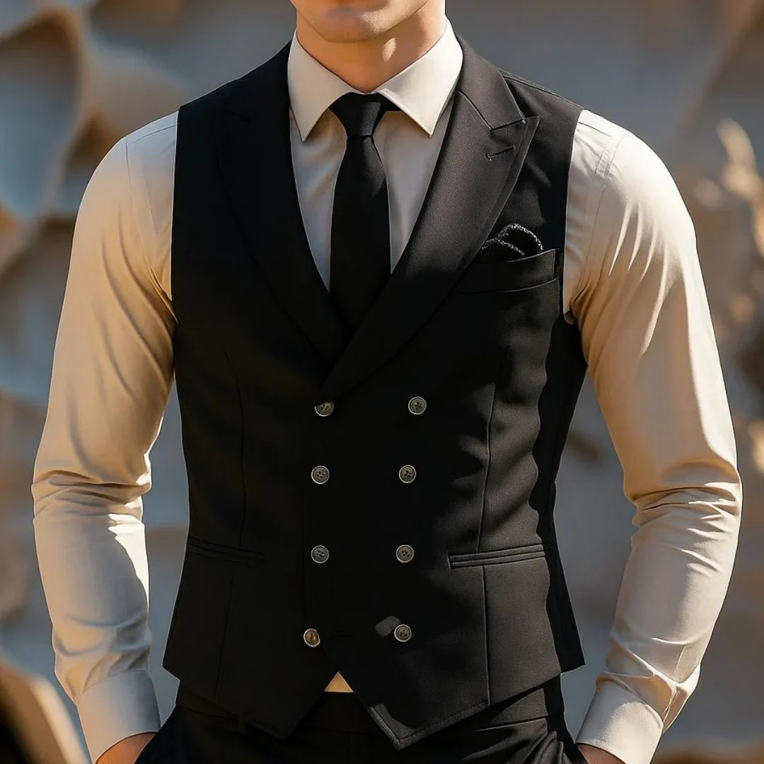 Men Vest Double Breasted with Lapel Formal Waistcoat for Wedding & Business