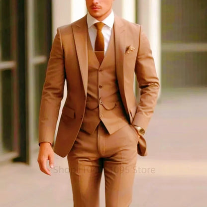 Classic Wedding Solid 3-Piece Smoking Ternos Fino Adjusted Male Formal Business Suits for Groomsmen And Festive Occasions