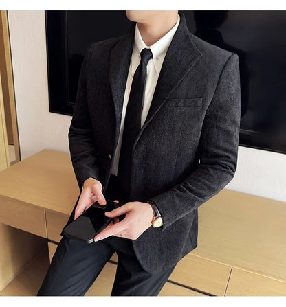 New Chinese Style Stand Collar Fashion Casual Suit Jacket Autumn Winter New Slim Fit Business Formal Social Prom Party Tuxedos