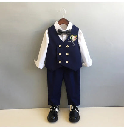 Children Formal Tuxedo Suit Flower Boys Wedding Dress Kids 1 Year Birhtday Photograph Suit Children Performance Party Costume