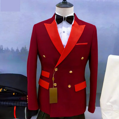 Men's 2-Piece Double Breasted Suit Set – Peak Lapel Blazer with Pants for Weddings & Formal Occasions