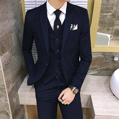 Men's Slim Fit 3-Piece Suit – Blazer, Vest & Pants for Business, Wedding & Smart Casual Wear