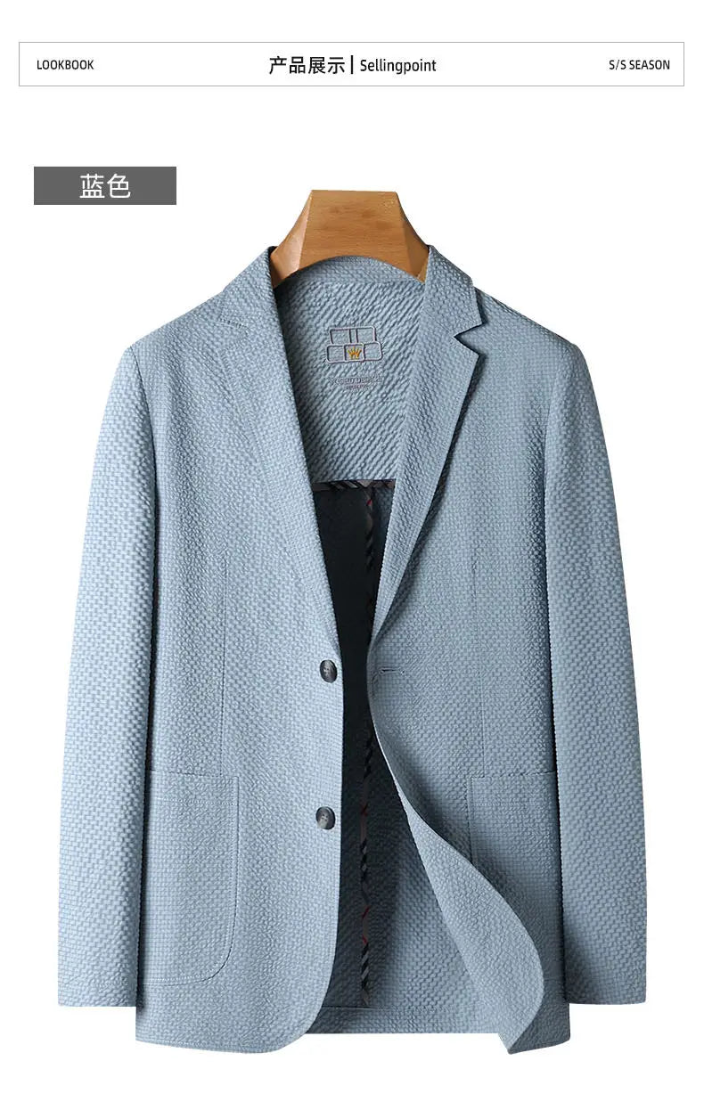 2026 Sun Protection Lightweight Blazer - Fashionable Business Outdoor Travel Wedding Casual Korean Men's Bubble Weave Blazer
