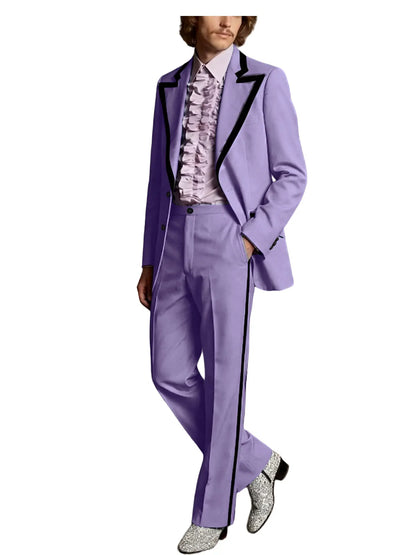 Men's Tuxedo Suit 2-Piece Slim Fit Blazer and Pants Set with Black Velvet Trim for Weddings and Formal Events
