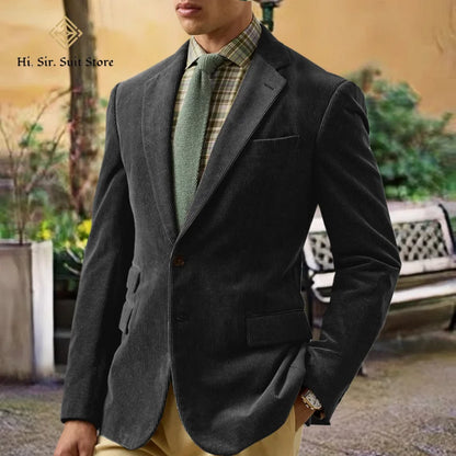 Spring/Autumn New Corduroy Suit Retro Casual Notched Lapel Jacket Single-Breasted Men's Solid Colour Suit Western Sport Coats
