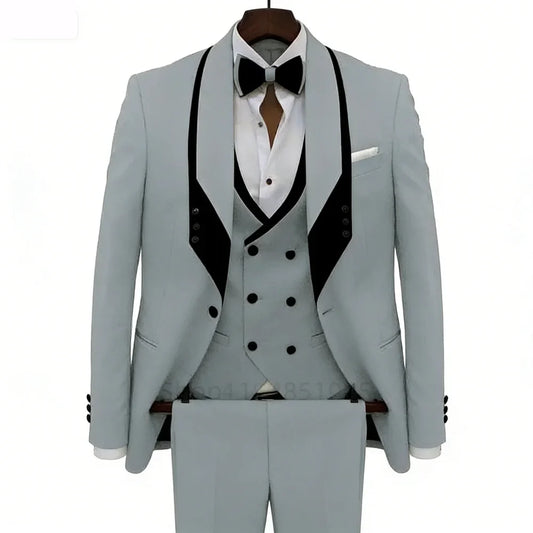 Latest Coat Vest Pant Designs Solid Men Wedding Suit Shawl Lapel Formal Groom Tuxedo Wedding Suit For Men Party Business Dress