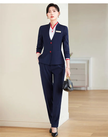 2024 fashionable professional womens clothing. Two-piece long-sleeved suit + pants. High quality slim fit womens business