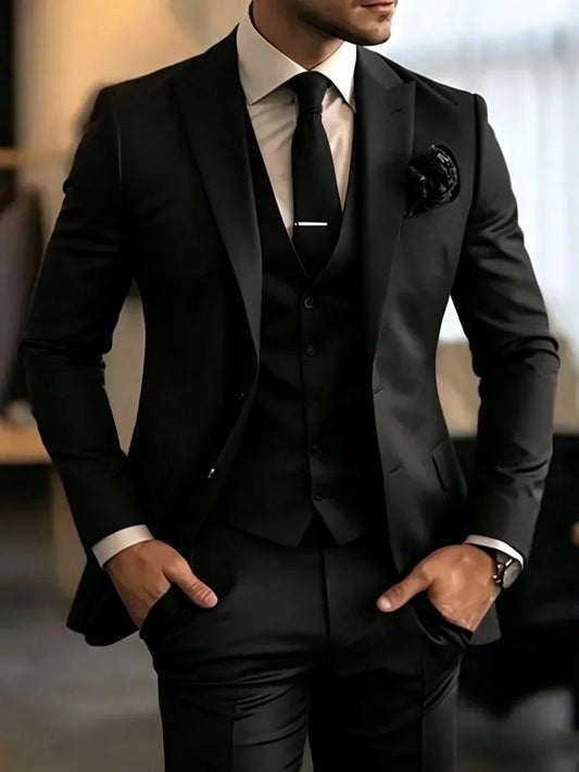 High Quality Man Formal Suit Set 3 Pieces Wedding Groom Sets Handsome Classy Men's Tuxedo For Birthday Party Plus Size Suits
