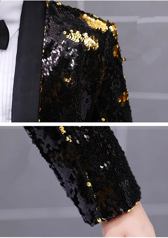 Boys Gradient Sequins Formal Wedding Birthday Party Suits Kids Jacket pants Bowtie 3pcs Price Piano Performance Costume