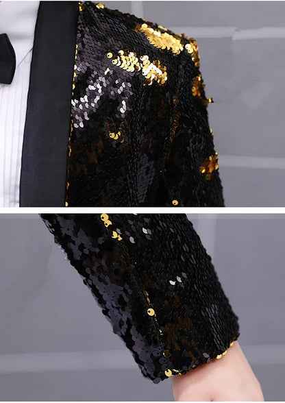 Boys Gradient Sequins Formal Wedding Birthday Party Suits Kids Jacket pants Bowtie 3pcs Price Piano Performance Costume