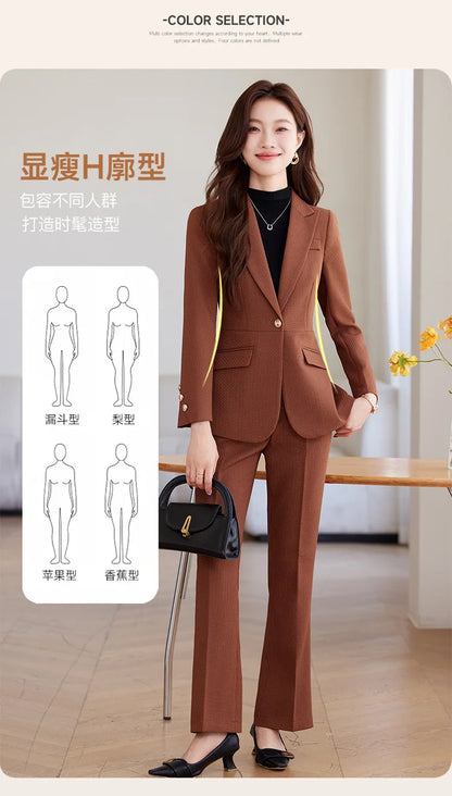 Casual Blazer Suits for Women Office Wear Long Sleeve Single Button Jacket 2 Pieces Set Chic Fashion Pant Suits Elegant Ladies