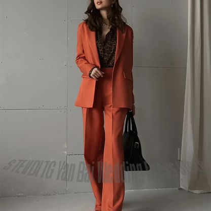 Hot Sale Women's Two Piece Suit Solid Color High Quality Single Breasted Formal Office Wedding Daily Clothes Jacket Pants