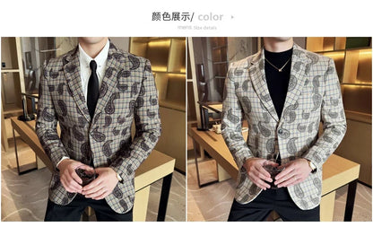 2025 Fashion Embroidery Jacquard Suit Jacket Korean Style Slim Fit Business Formal Social Prom Party Tuxedos Men Clothing 5XL-M