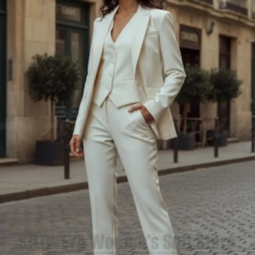 Women’s Suit 3 Piece Fashion Peak Lapel Solid Color Outfit Smart Casual Office Luxury Tailored Elegant Evening Formal Party Wear