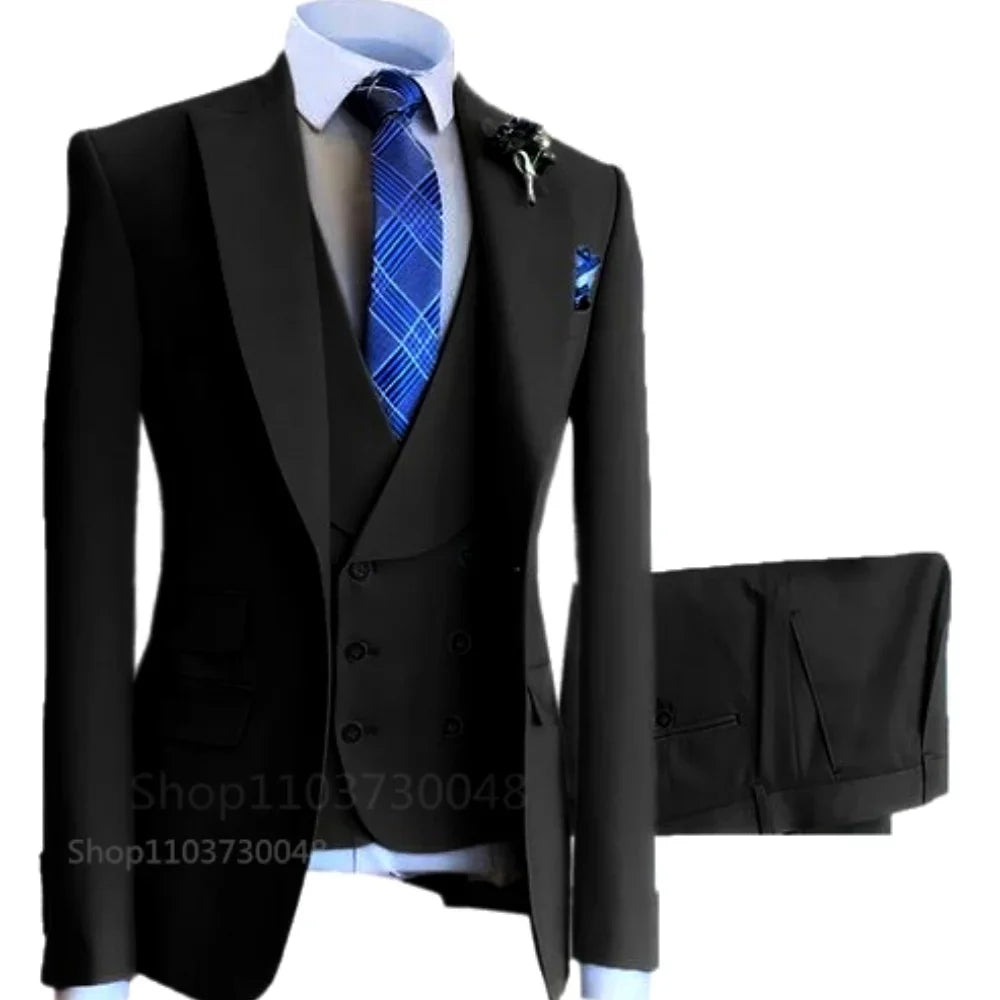 High-End Slim Fit 3 Pcs Set Formal Wedding Suits for Men Casual Business Groom Tuxedos with Jacket Vest Pants for Party Prom