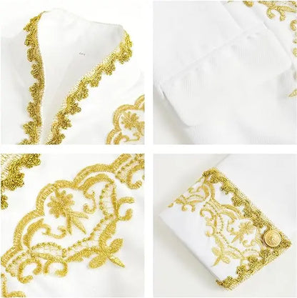 Children Golden Flower Performance Photograph Suit Boys Jacket Pants Tie 3PS Drama Dress Kids Prince Charming Cosplay Costume