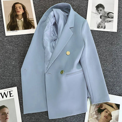 Women's Spring Autumn 2026 Commuter Style Small Suit Jacket Double Row Buttons White Versatile Polyester Fiber Fashion