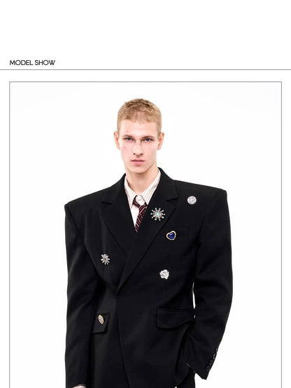 Luxury Temperament Niche Three-dimensional Patchwork Blazer Coat Men's 2025 Autumn Original Shoulder Pad Clothes JY4547