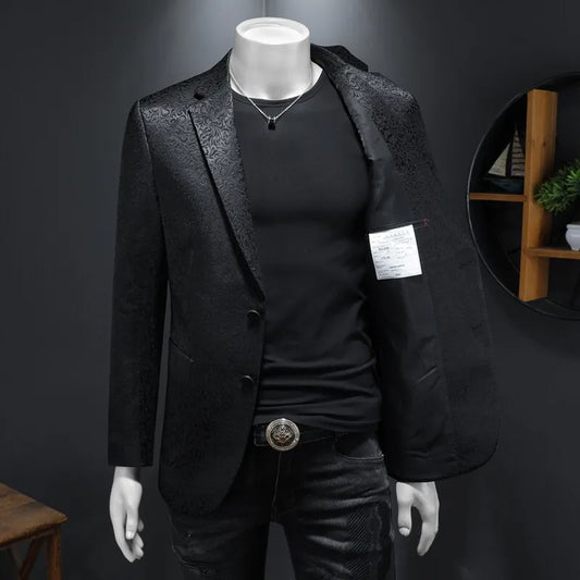Brand Vintage Jacquard Suit Jacket Men 2026 Spring Slim Fit Casual Business Men Blazers Social Banquet Party Dress Coat M-4XL