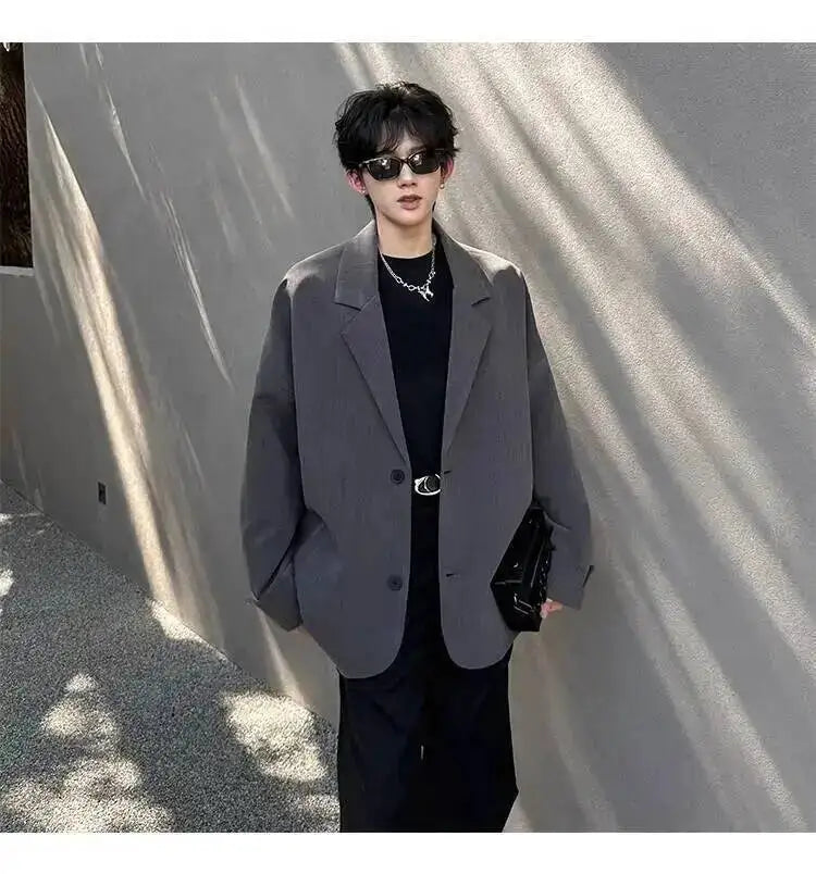 Men's Handsome Loose Casual Blazer Jacket Fashion Elegant 2026 New High Quality Stylish Social Solid Color Clothes JY7595