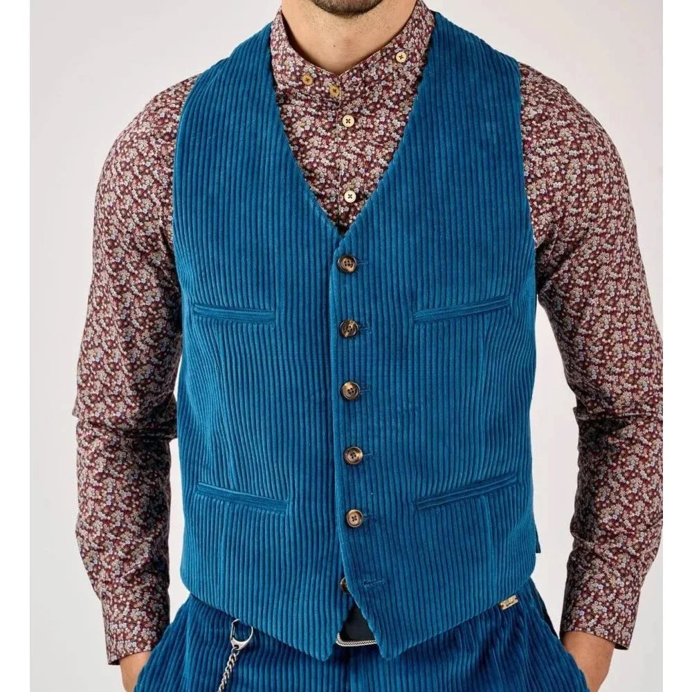 Men's V-Neck Corduroy Vest for Men — Single-Breasted Sleeveless Waistcoat for Smart Casual & Work