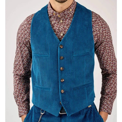 Men's V-Neck Corduroy Vest for Men — Single-Breasted Sleeveless Waistcoat for Smart Casual & Work