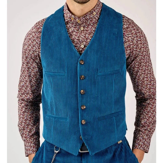 Men's V-Neck Corduroy Vest for Men — Single-Breasted Sleeveless Waistcoat for Smart Casual & Work