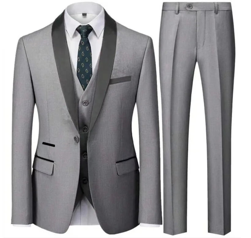 Men's black 3-piece slim fit elegant formal casual 3-piece set jacket vest pants business wedding dance regular sports jacket