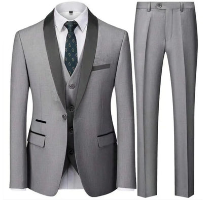 Men's black 3-piece slim fit elegant formal casual 3-piece set jacket vest pants business wedding dance regular sports jacket