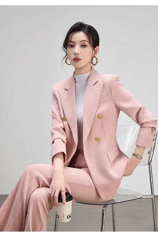 Elegant Autumn Winter Blazer Trousers Suits for Women 2026 Chic Business Work Outfit Vintage Corduroy Jacket and Pants Sets