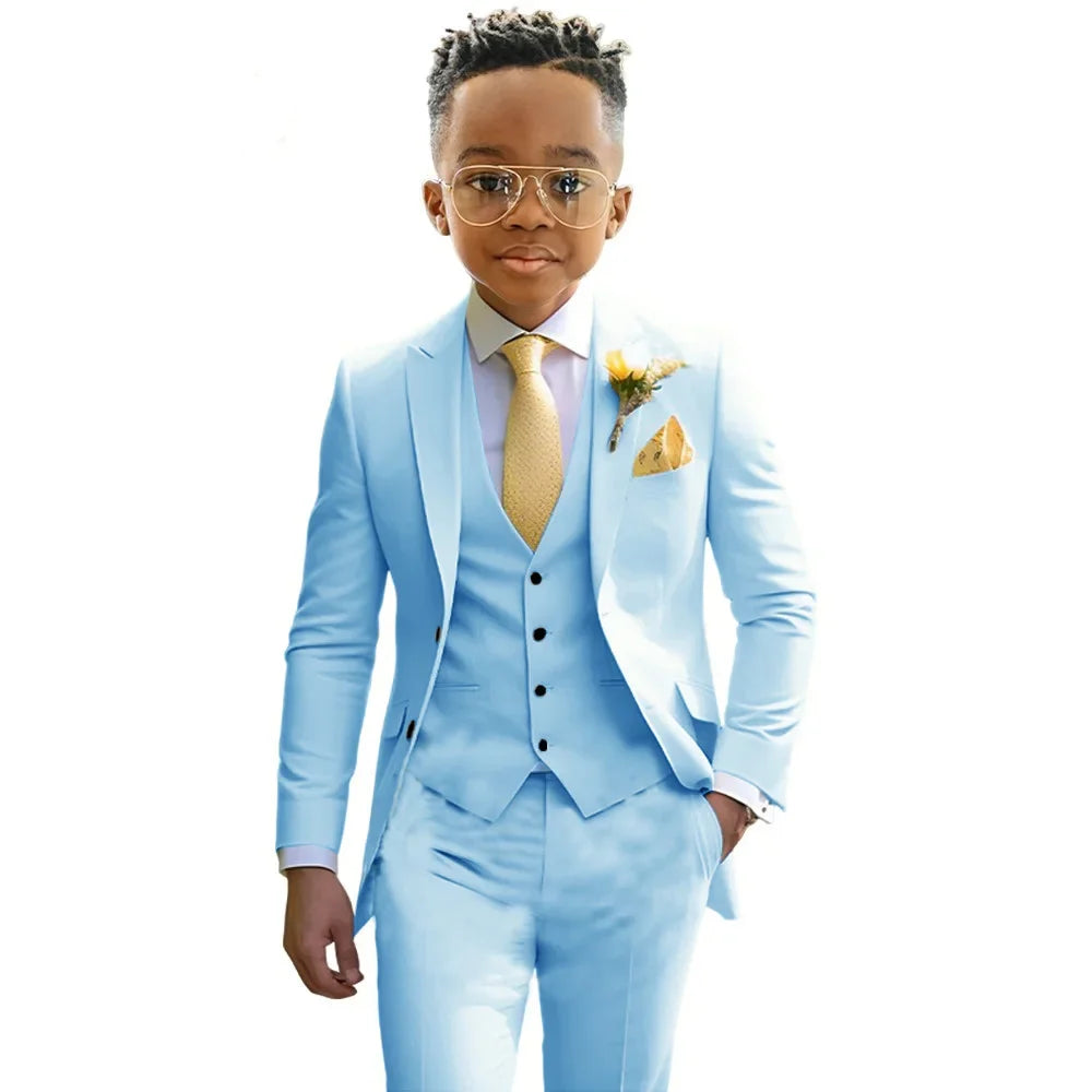 Formal Boys Suits Wedding Tuxedo 3 Pieces 2-20T Kids Slim Fit Jacket Vest Pants Birthday Party Sets School Performance Outfit