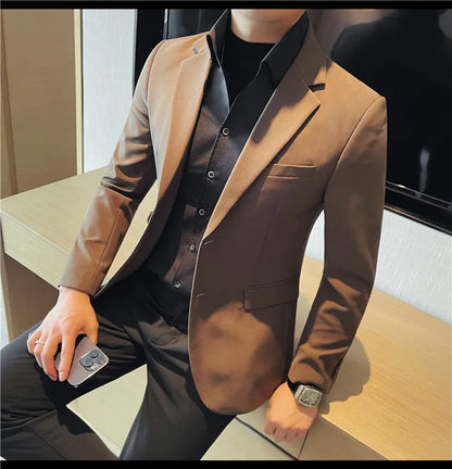 Removable Shirt Fake Two Suit Coats Men Spring Autumn Korean Slim Fit Business Casual Suit Coat Formal Social Party Prom Tuxedos