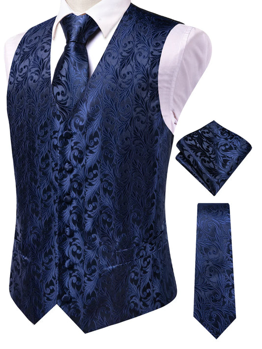 Men's Vest Double Breasted Deep Blue Formal Suit Set for Banquet & Ceremony